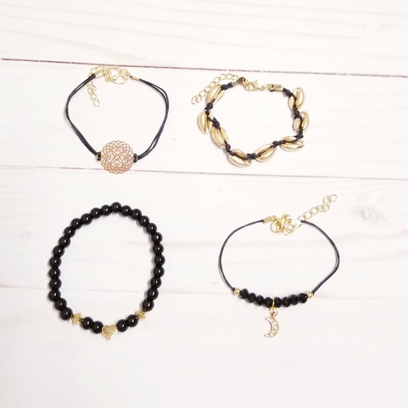 BTQ 4pc Black & Gold Cowrie Shell Bracelet Set - Picture 3 of 3